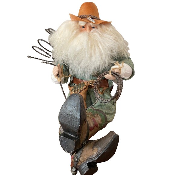 Cowboy Sheriff Santa Western Figurine Rancher Porcelain Doll Rodeo Lasso Boots - Picture 1 of 16